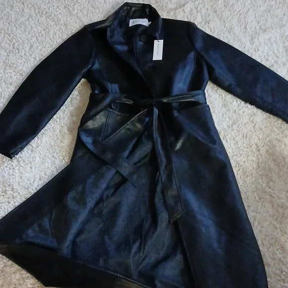 Rebecca Minkoff Sb Vegan Leather Coat W/belt - Picture 7 of 9